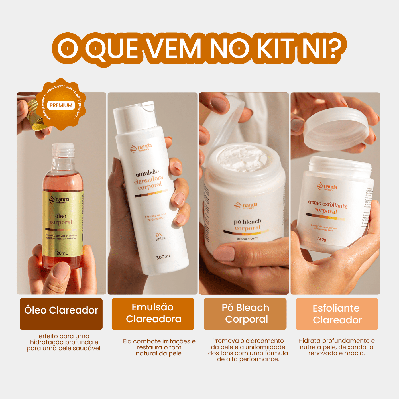 Kit Clareador de Manchas | Tratamento 1 Ano com + 2 Depiladores - Nanda Intimus
