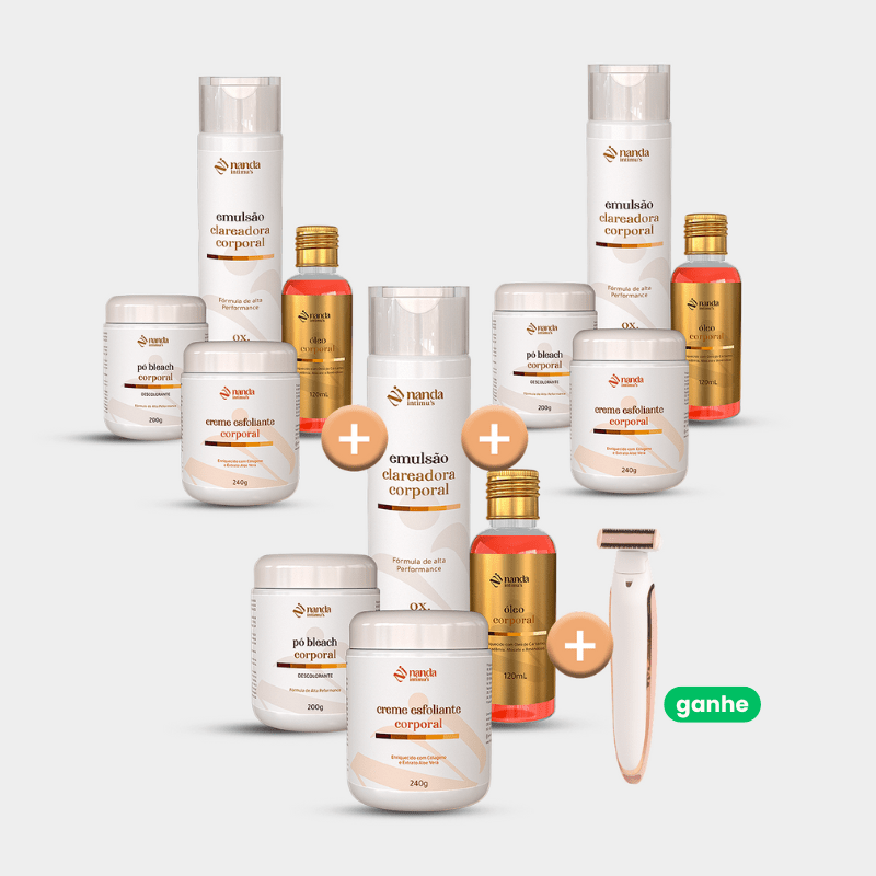 Kit Clareador de Manchas | Tratamento 6 Meses com 3 Kits + 1 Depilador - Nanda Intimus