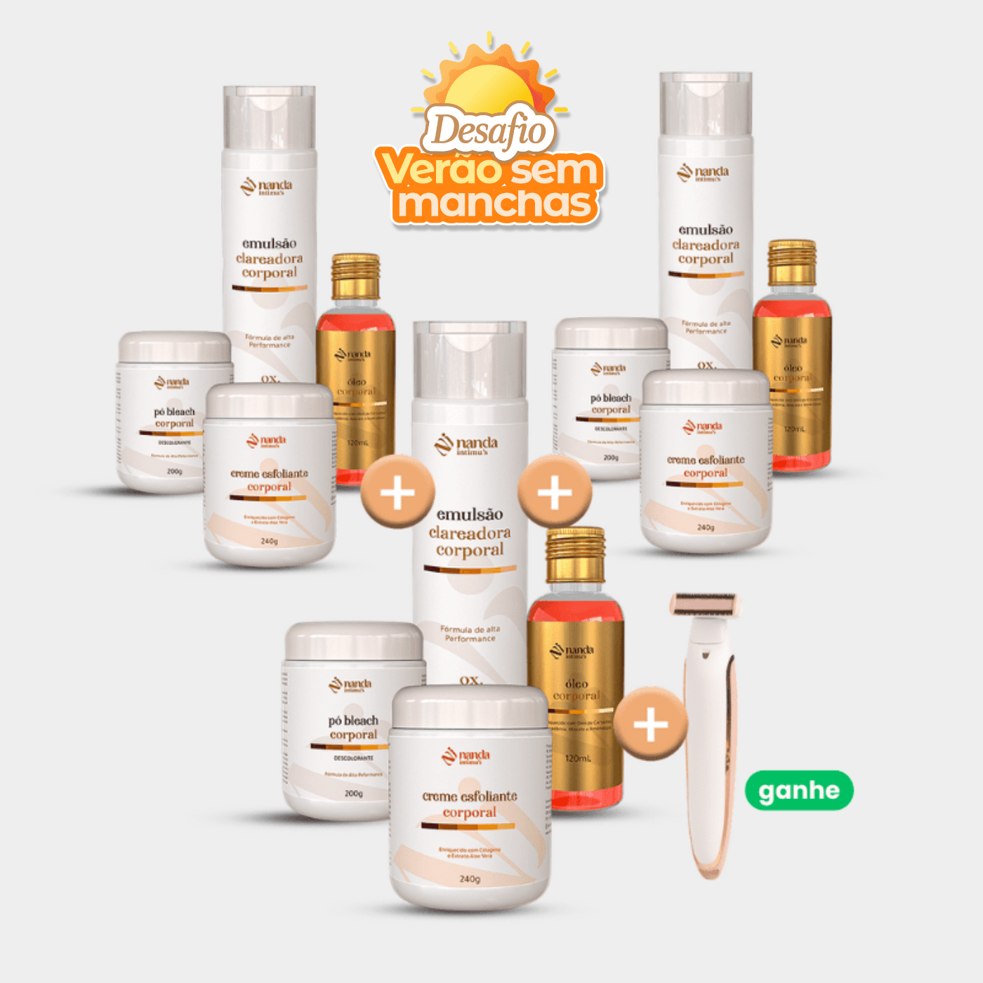 Kit Clareador de Manchas | Tratamento 6 Meses com 3 Kits + 1 Depilador - Nanda Intimus